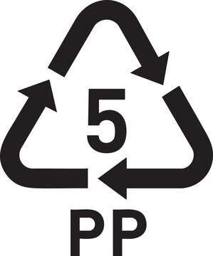 Recycling code 5 PP plastic symbol black vector icon for packaging and product labeling isolated on white background