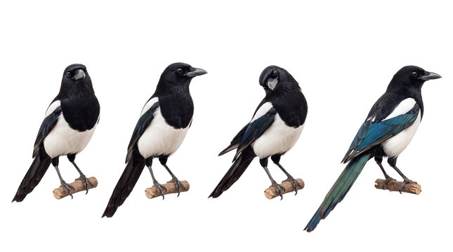 magpie PNG set , white background as transparent