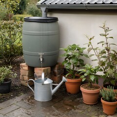 Obraz premium Collected Rainwater Reused for Garden Irrigation