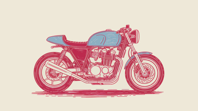 Vintage cafe racer motorcycle vector illustration, retro classic motorbike graphic, hand drawn custom bike design