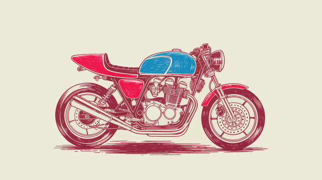 Vintage cafe racer motorcycle illustration, retro classic motorbike vector art, hand drawn style custom motorcycle graphic