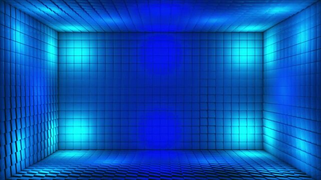 Broadcast Pulsating Switching Hi-Tech Blinking Illuminated Cubes Room Stage, Multi Color, Events, 3D, Loopable, 4K