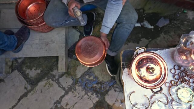 Traditional Coppersmith Hammering Handmade Copper Bowl

