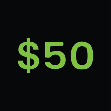 Green currency symbol and number fifty on transparent background, dollar sign