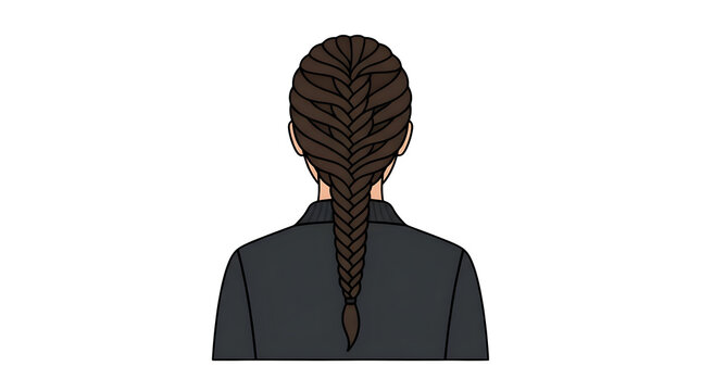 Woman with dark hair in a fishtail braid seen from behind illustration long hair white background upper body hairstyle fishtail brunette rear view