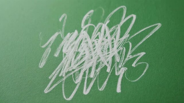 White chalk scribbles on green chalkboard background cinematic motion