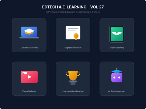 E-Learning and Digital Education Technology Vector Icon Set