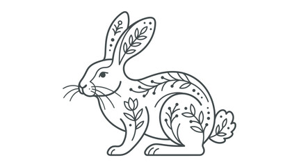 Obraz premium Floral patterned rabbit bunny line art illustration.