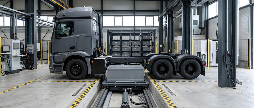 Automatische Batteriewechselstation f&uuml;r einen elektrischen Schwerlast-Lkw