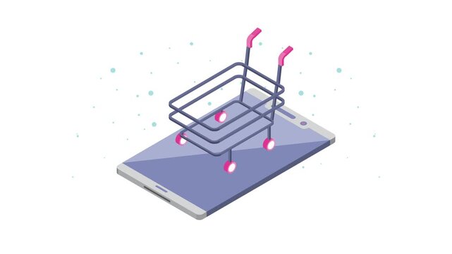 Smartphone with shopping cart animation a dynamic footage capturing the essence of online retail and modern consumerism.