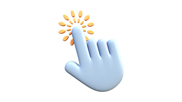 3D Rendered Blue Pointing Hand Cursor With Golden Radial Burst Effect 79 Illustrating Digital Interaction and User Interface Feedback