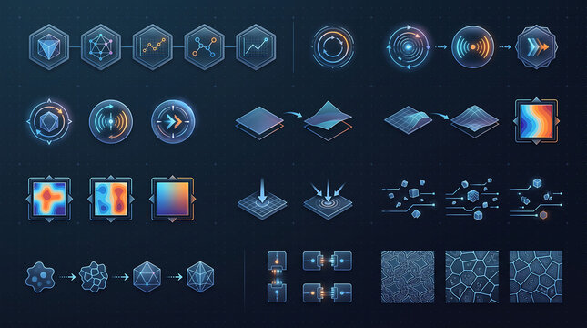 High-Tech Digital User Interface Asset Kit with Abstract Data Visualizations and Futuristic HUD Elements for Modern Technology Projects