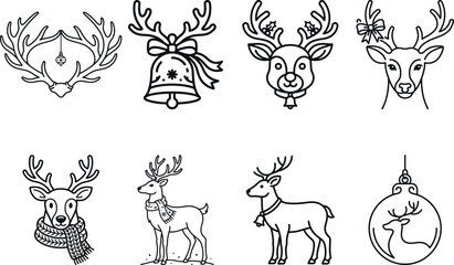 Fototapeta premium Reindeer and christmas bell sketches on a white background