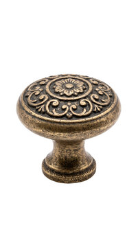 Antique brass cabinet knob on transparent background