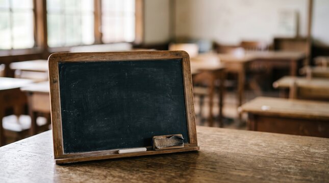 Vintage blackboard in empty classroom