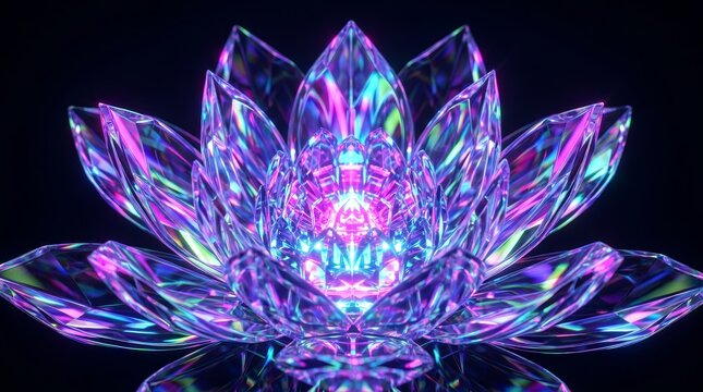 Luminous crystal flower with vibrant neon petals and a futuristic glow.