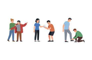 Obraz premium Illustrations of People Helping Each Other with Daily Tasks and Supportive Gestures