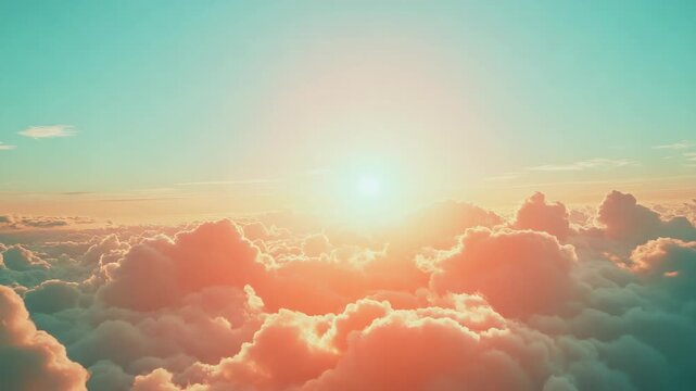 Sun Shining Over a Sea of Clouds in a Turquoise Sky