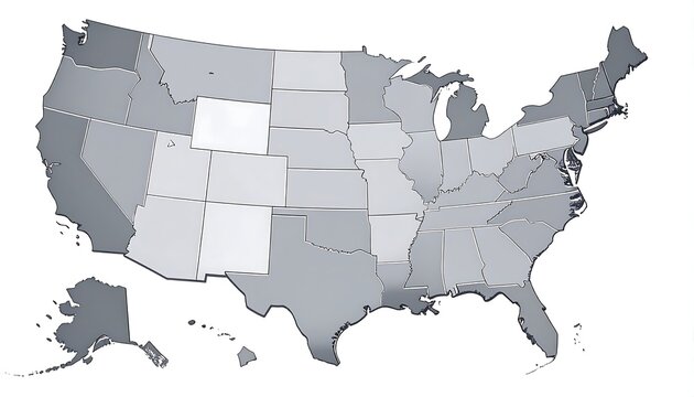 Grayscale digital map of the United States showing state boundaries and regional data.