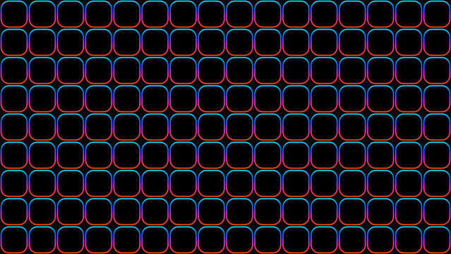 Abstract neon blue and red geometric grid pattern background with glowing rounded square cells on black canvas for futuristic tech design