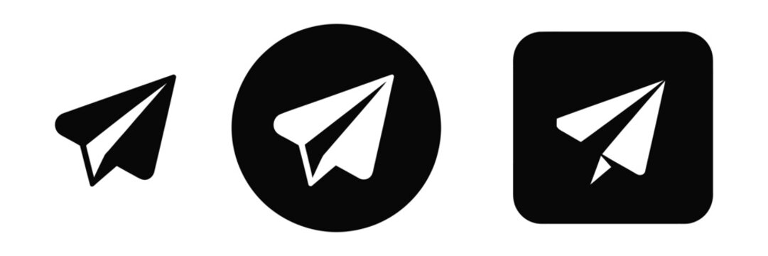 Send button icon set, submit, share, forward, communication, chat, email, messaging, message, control, interface, app, web, solid, editable vector.