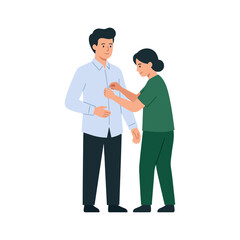 Obraz premium Caregiver Assisting Senior Man With Dressing in Professional Healthcare Setting