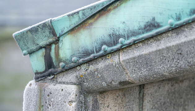 Weathered Copper Church Roof with Verdigris Patina Detail