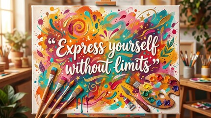 Naklejka premium Vibrant abstract painting with inspirational quote 