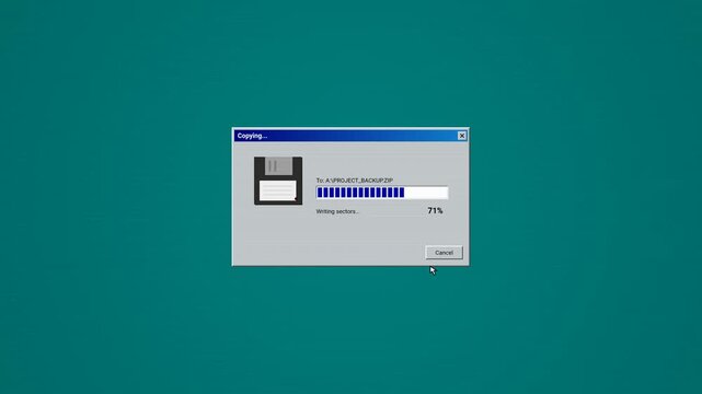 Retro Computer Interface Floppy Disk File Copy Progress Bar Animation