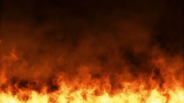 Fiery inferno with dynamic motion across a black background
