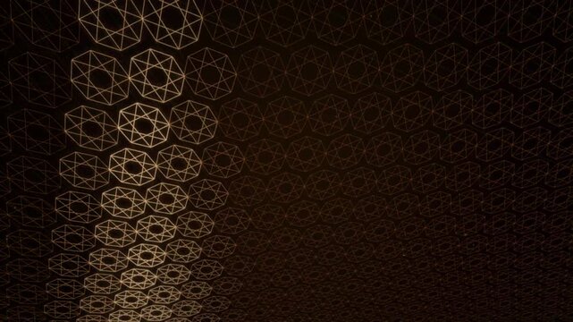 Abstract golden geometric star pattern wireframe background with glowing light effects