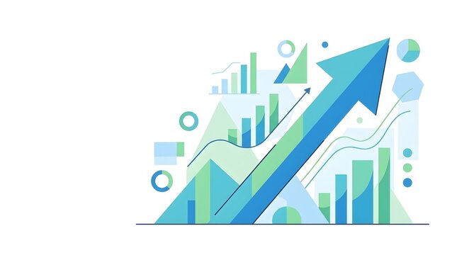 Business growth concept with big rising arrow bar chart and copy space