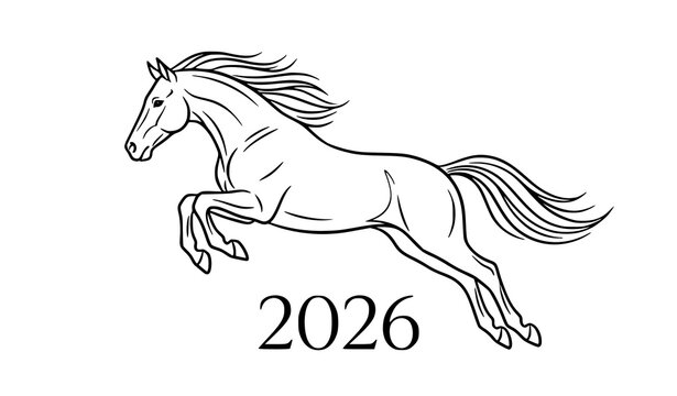 Minimalist 2026 Year of the Horse Leaping Horse Profile Line Art Vector