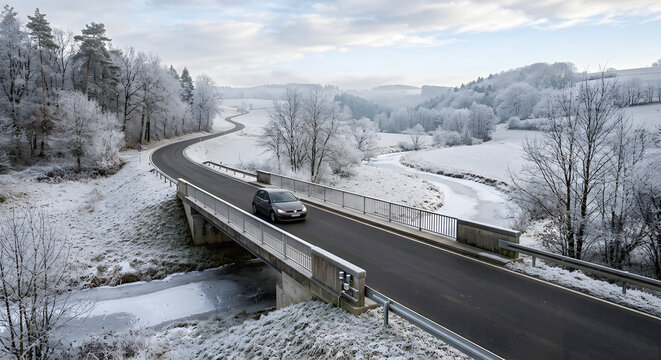 Automatische Fahrbahnheizung h&auml;lt eine Stra&szlig;enbr&uuml;cke eisfrei