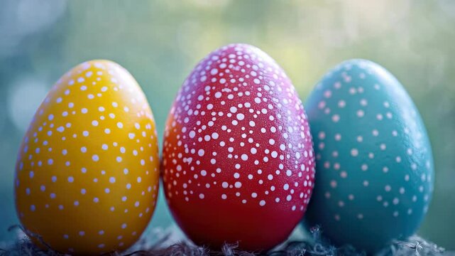 Three Decorated Easter Eggs with Polka Dots