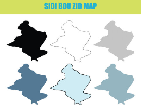 Sidi Bou Zid map variations in fill outline and lined style on white background for global business