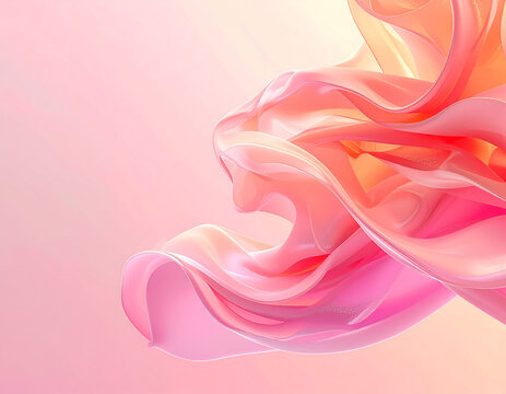 3d Render of Minimal Blob Corner Composition Featuring Flowing Pink Silky Abstract Waves on Gradient Background