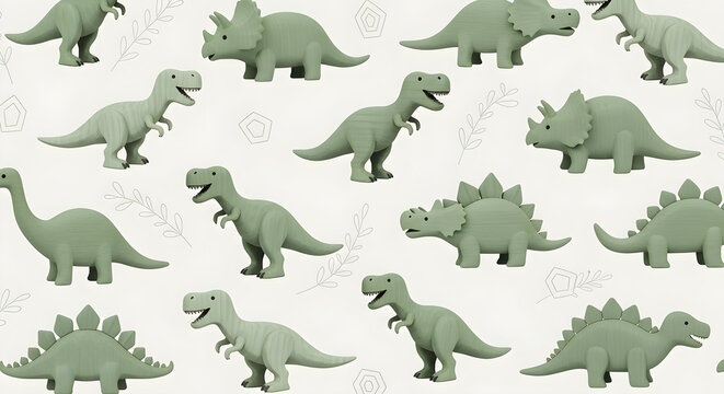 Cute green wooden dinosaur toys seamless pattern for kids design and nursery decor