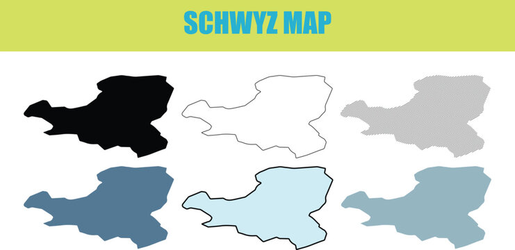 Swiss Canton Schwyz map in fill outline and lined style on white background for graphic design