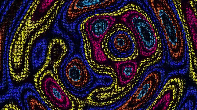 Vibrant Psychedelic Dot Pattern Animation with Shifting Colorful Pointillism Map Lines