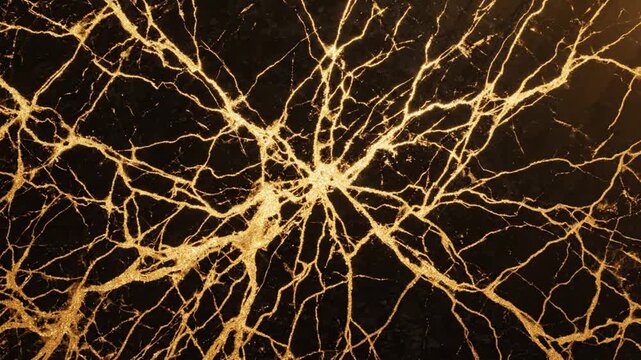 Abstract black marble background with shimmering gold crack patterns