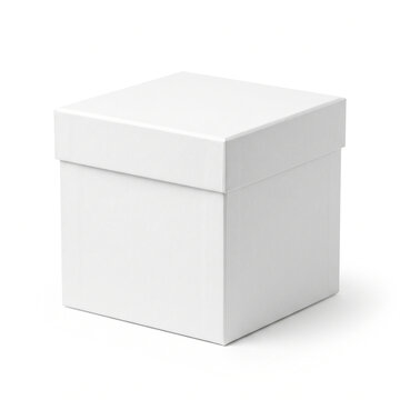 Highly realistic clean white rigid gift box with a removable fitted lid, smooth premium paperboard surface, precise edges and minimal geometric construction