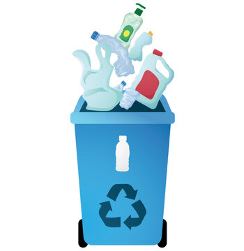 Blue Waste Recycling Container with Assorted Plastic Bottles