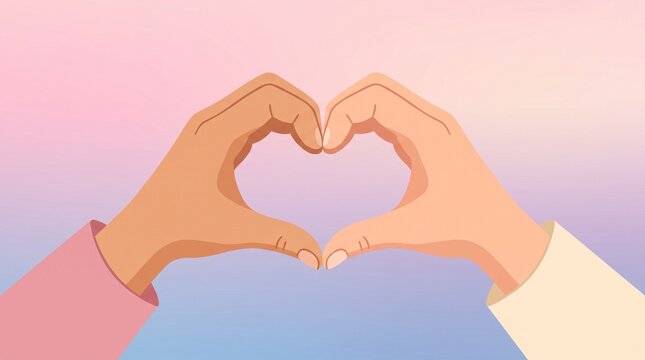 Two hands forming a heart shape vector illustration on soft gradient background