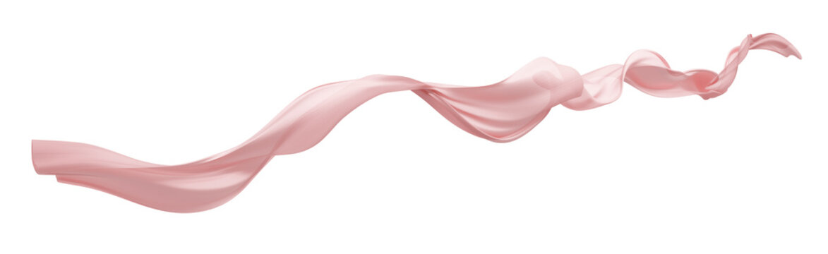Pink sheer chiffon fabric ribbon flowing isolated on transparent background 3D render