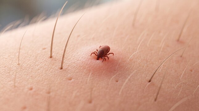 Tick feeding on human skin