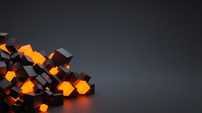 Abstract 3D Geometric Black and Orange Cubes Background
