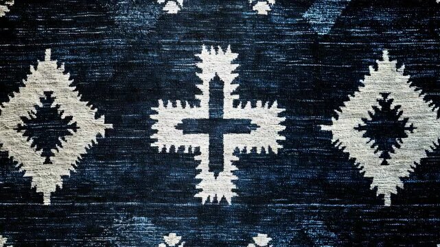 Close-up of woven fabric with ethnic cross and diamond patterns