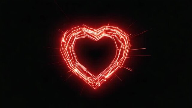 Glowing 3D Neon Heart Symbol Representing Love, Romance, Emotion, Connection and Creative Digital Celebration