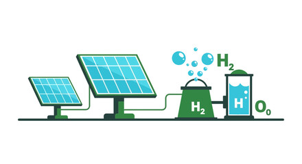 Obraz premium Green Hydrogen Production with Solar Power Illustration